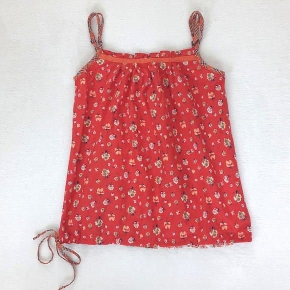 *Relisted* 🌿 Charlotte Russe Orange Patchwork Floral Top Adjustable Straps S - Picture 7 of 8